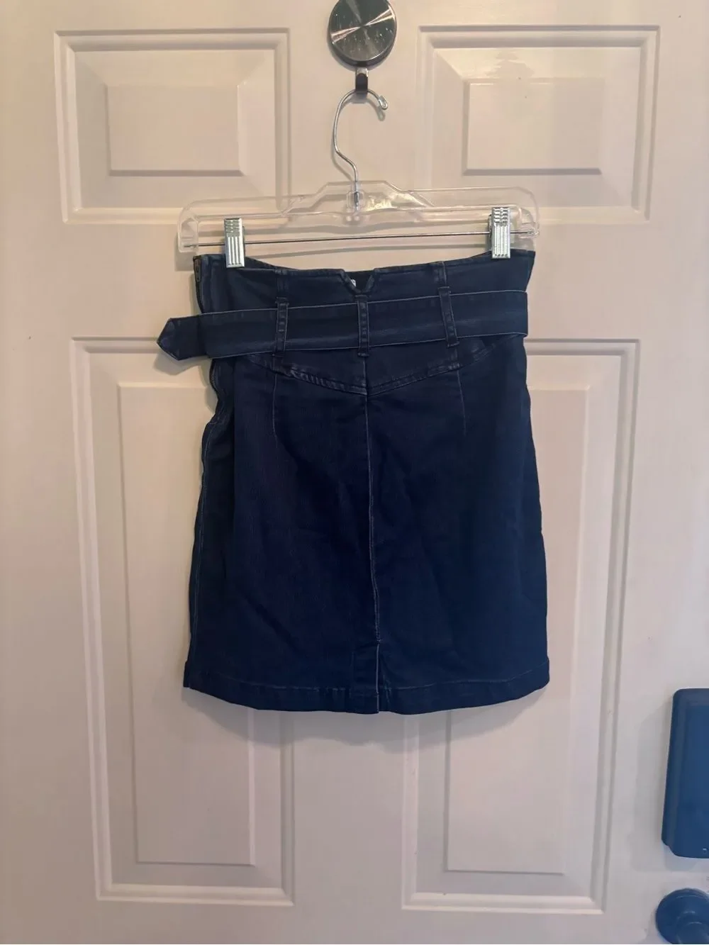Free People Navy Denim Belted Mini Skirt